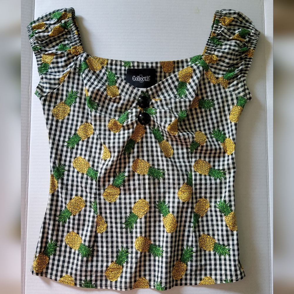 Collectif Pineapple Print Gingham Blouse (Dolores)